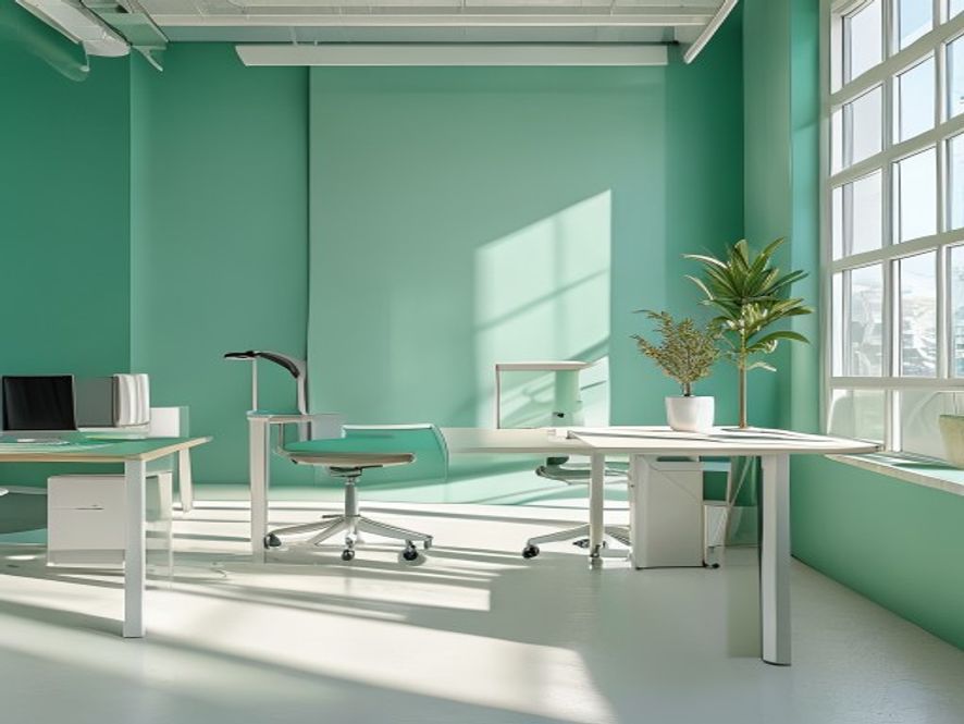 Modern ergonomic workspace with standing desk option and clear space for movement